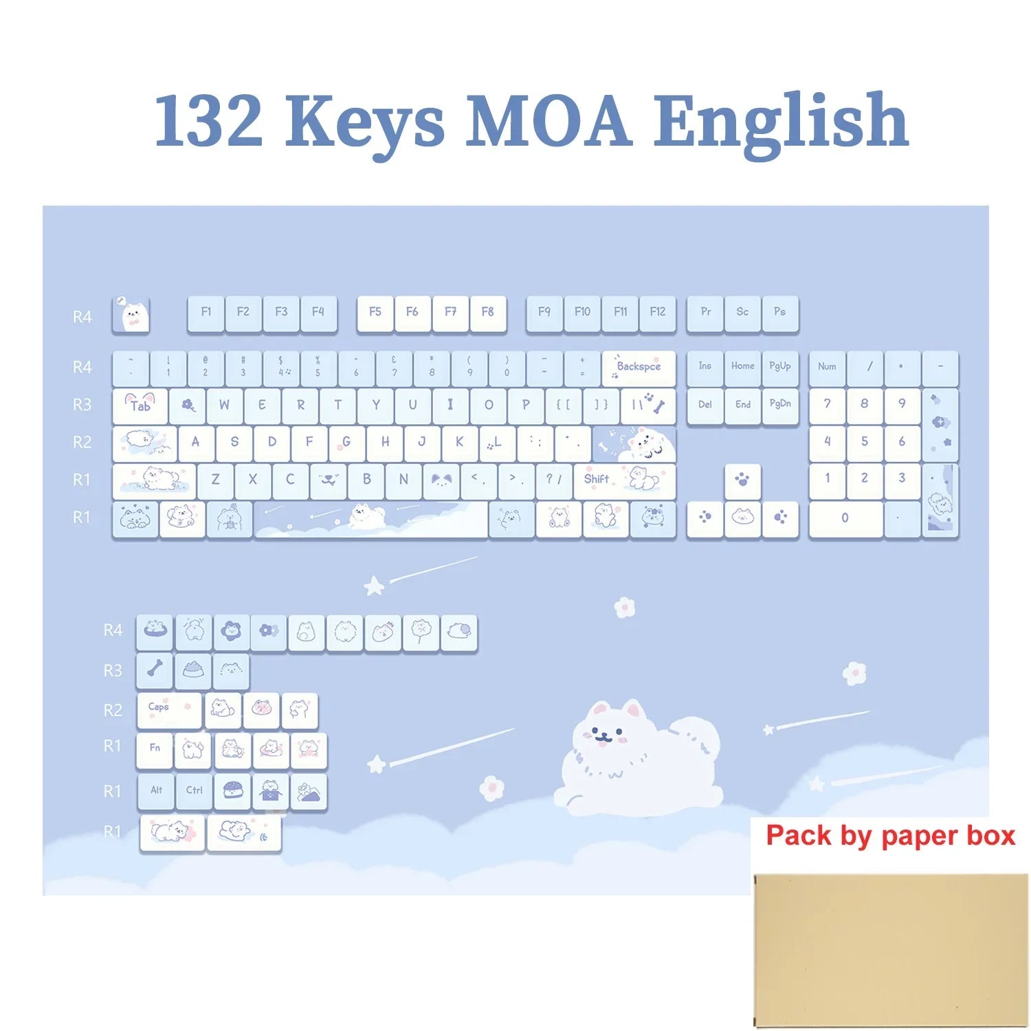 95/132 Keys Cartoon Keycaps PBT Hakimi Dog Cats Keycap MOA Profile Dye-Subbed Keycap For Mechanical Keyboard Key caps Girls Gift