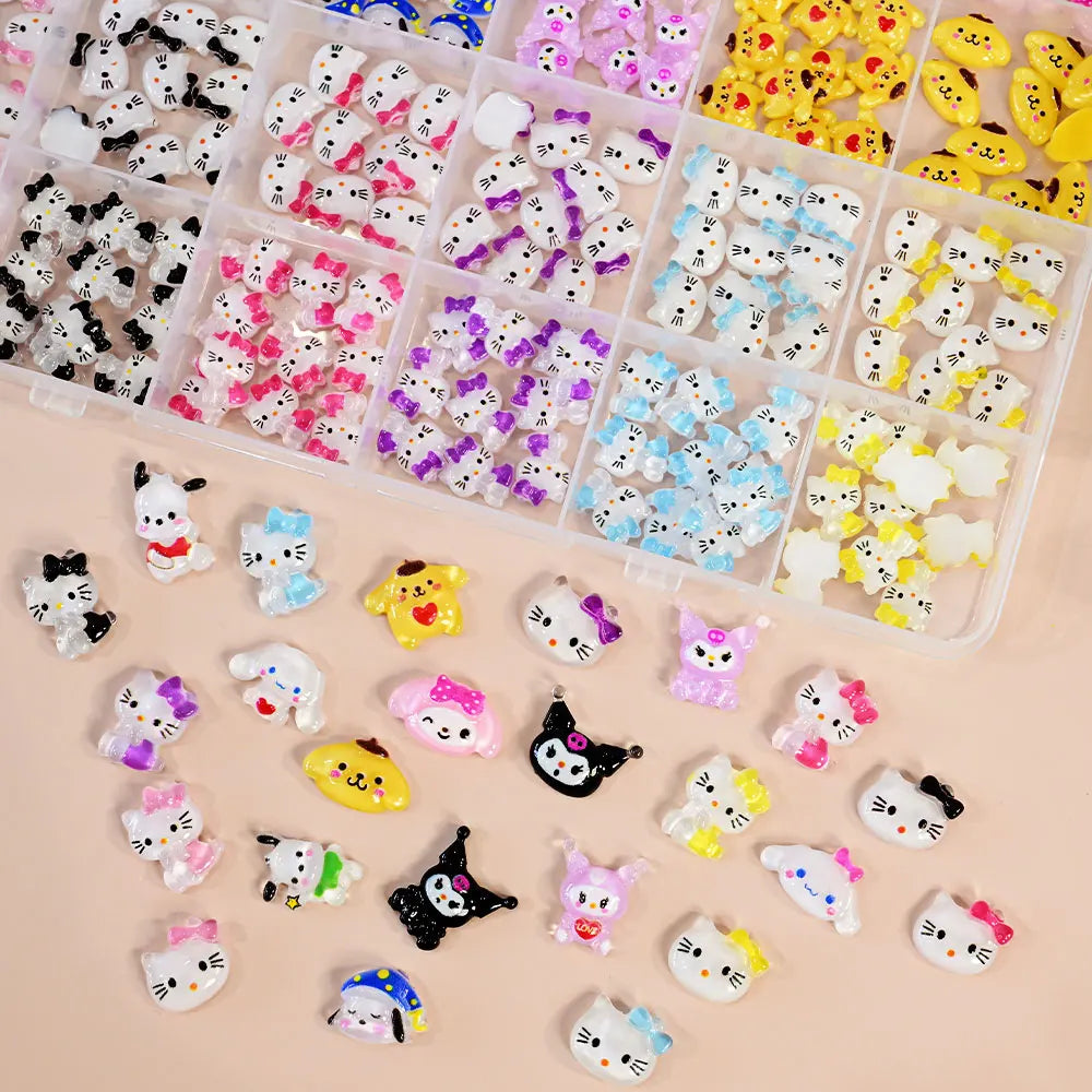 35/50/70/240pcs Cute Sanrio Nail Art Jewelry Decoration Kawaii Hello Kitty Kuromi Rhinestone Charms For Nail Y2K Manicure Crafts