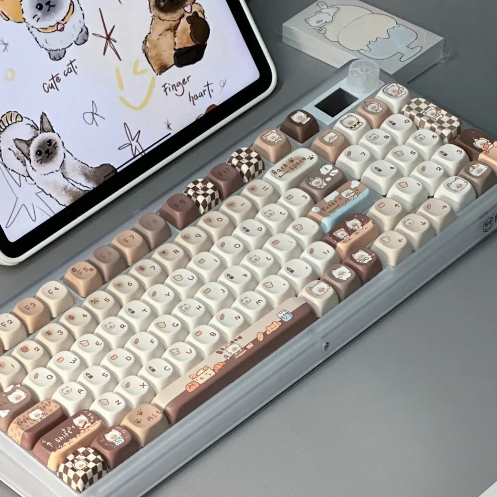 Siamese Cat Bakery Theme Keycap 131 Keys MOA Profile PBT Thermal Sublimation Mechanical Keyboard Accessories Cat Cute Keycaps