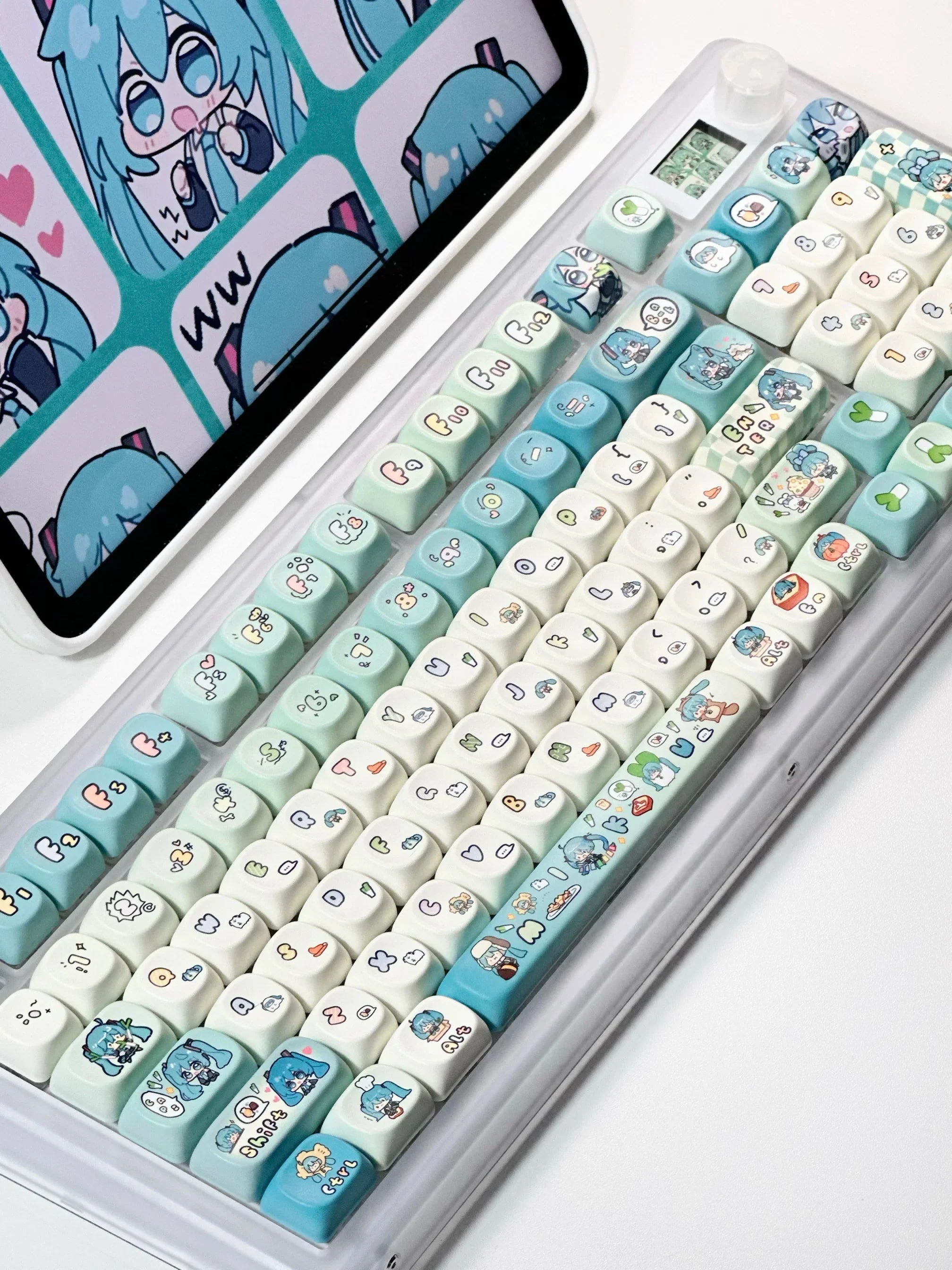 New Miku Anime Keycaps 131Keys Customized Pbt Material Keycaps Cute Cartoon Pattern Computer Game Mechanical Keyboard Keycaps