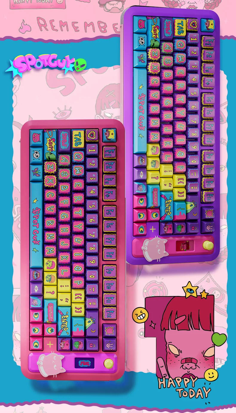 PIIFOX SPOTGUY Jointly 《Quiet&Cool》 PBT Original Profile Keycaps 5-Sided Heat Sublimation 146 Keys Custom  Keyboard Replacement