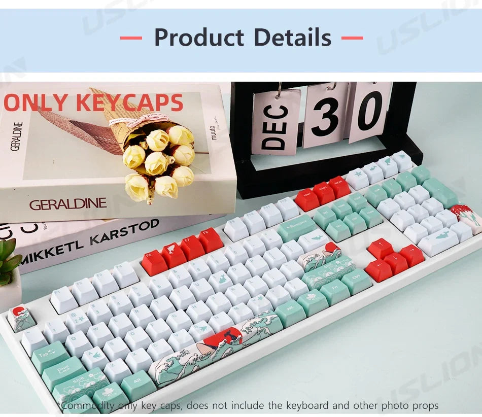 108 Keys OEM Profile Keycaps Coral Sea Theme PBT Five-side DYE Sublimation Key Caps for Gaming Mechanical Keyboard MX Switches