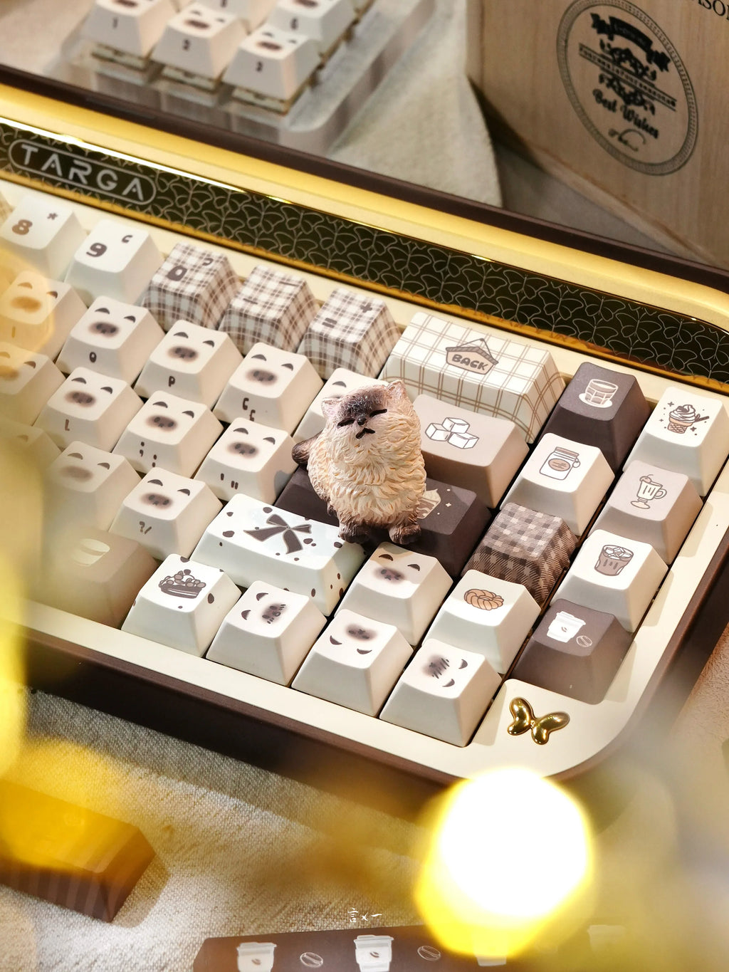 Siamese Cat Cafe Keycap Cherry MAO Profile Cute Cat Head PBT Keycaps Original White Brown Personalized Mechanical Keyboard Caps