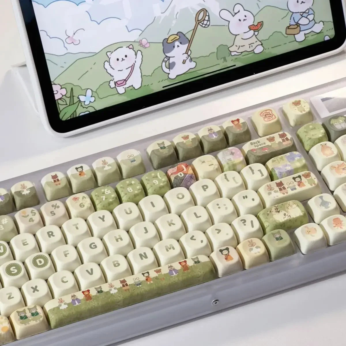 140Key Green Small Animal Rabbit Keycap Complete Set Of Cherry Xoa Pbt Sublimation Mechanical Key Cartoon Cute Milk Green Keycap