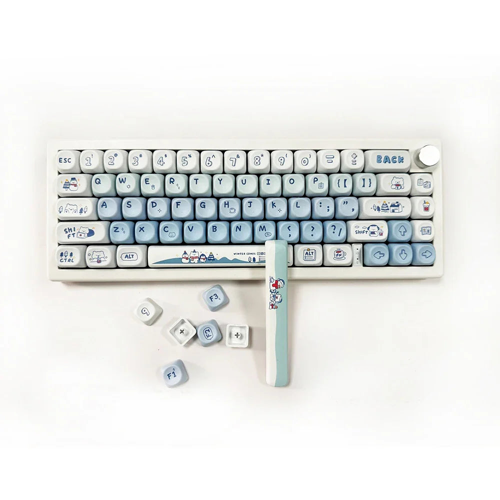 135 Keys MOA Profile Keycaps Winter Bear Theme PBT Keycaps For MX Switch Mechanical keyboard Dye Sublimation Blue White key Caps