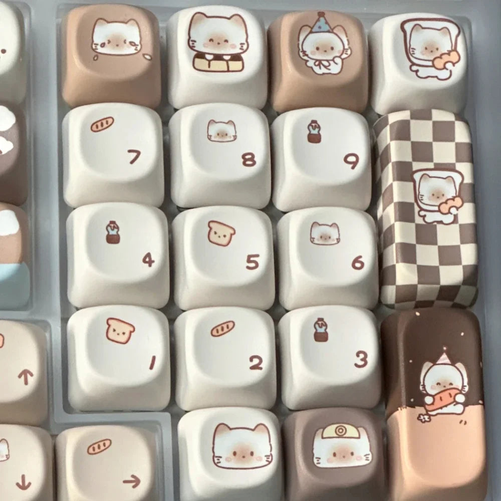 Siamese Cat Bakery Theme Keycap 131 Keys MOA Profile PBT Thermal Sublimation Mechanical Keyboard Accessories Cat Cute Keycaps