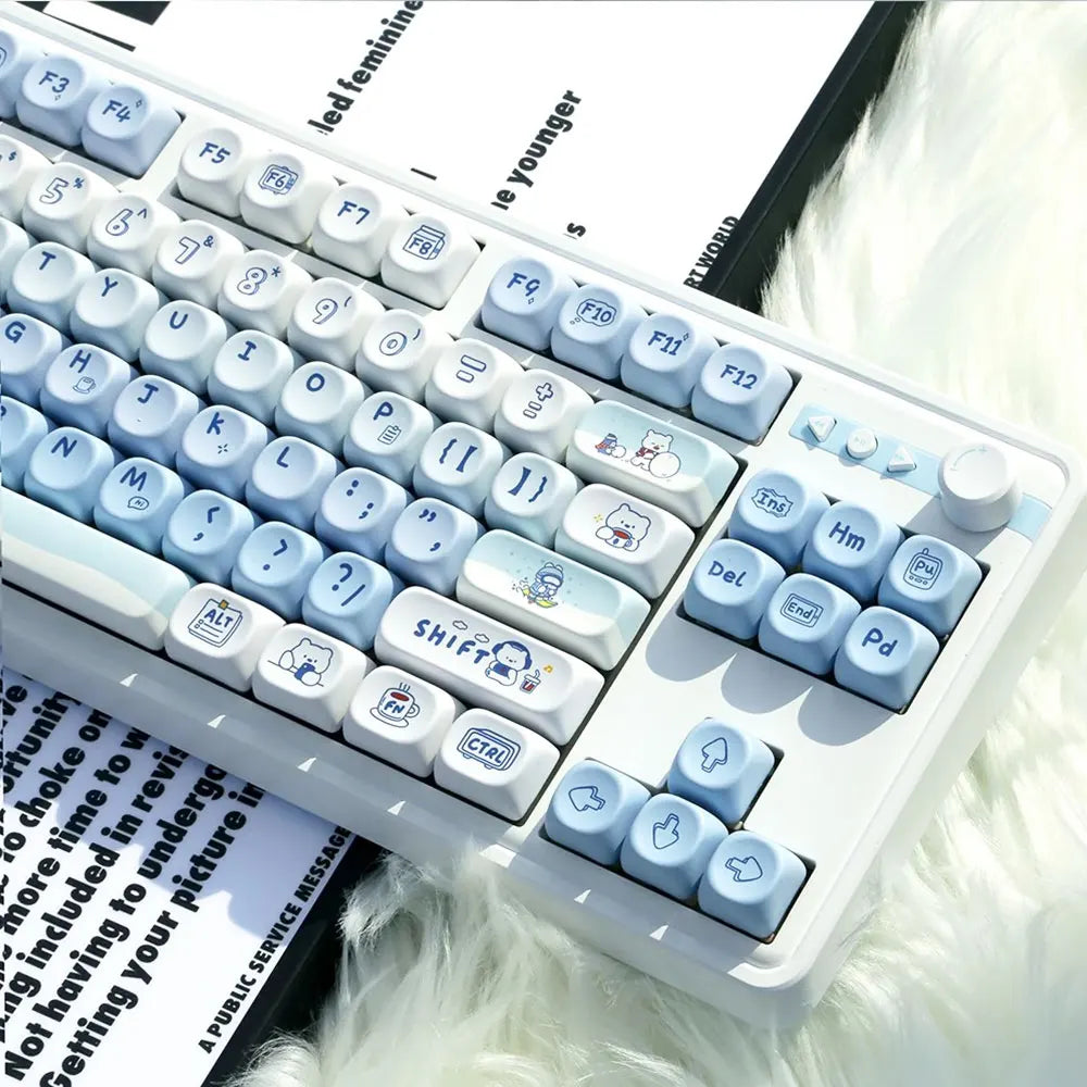135 Keys MOA Profile Keycaps Winter Bear Theme PBT Keycaps For MX Switch Mechanical keyboard Dye Sublimation Blue White key Caps