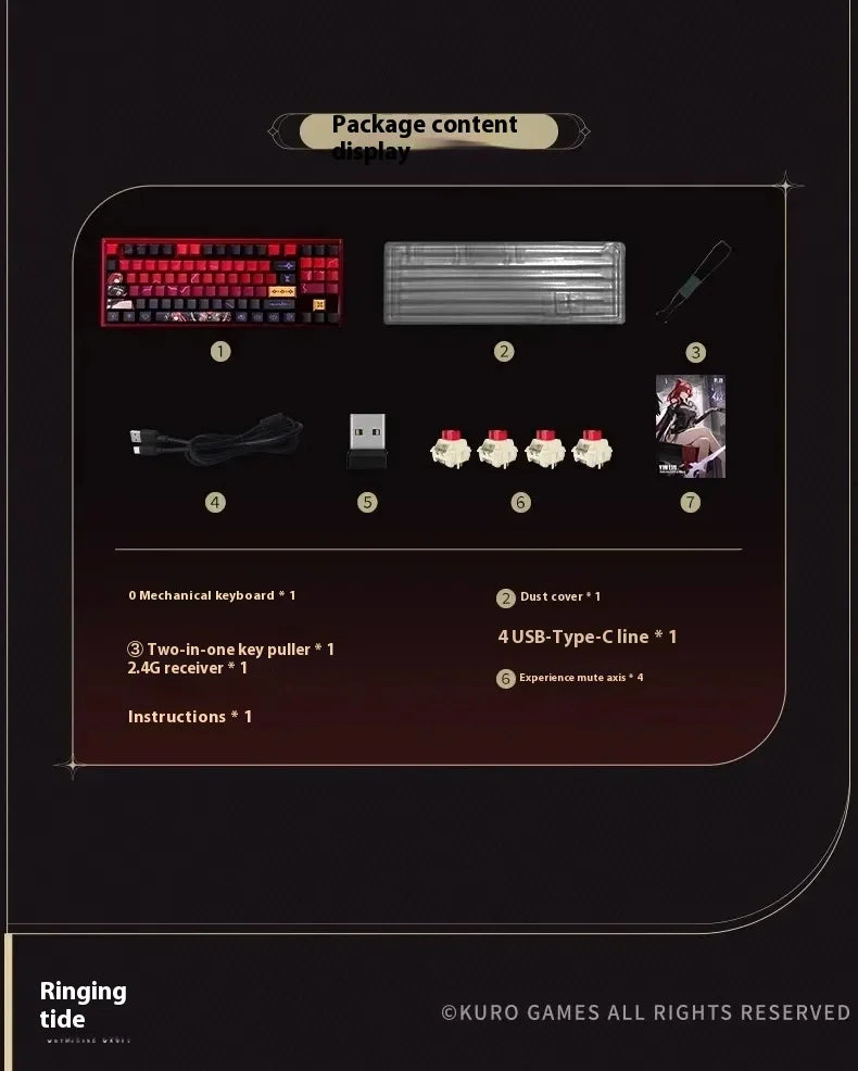Wuthering Waves Yinlin Gaming Keyboard Three Mode Customized Wireless Mechanical Keyboard 89keys Hot Swap Gasket Pc Gamer