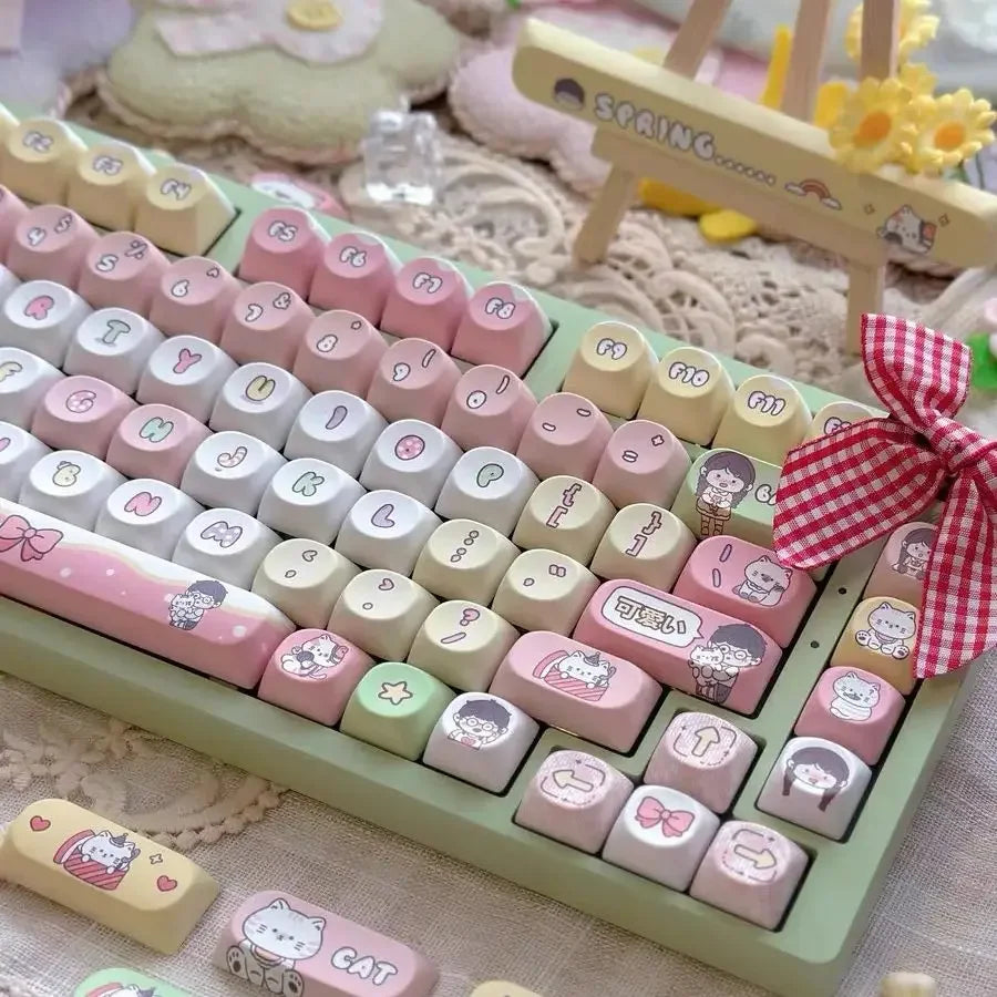 138 keys Customized SO keycap Kawaii gril Cute Pink Dye-Sub PBT For Diy Mechanical Keyboard MX Switch Cap Cute Keycap Alice/Ansi