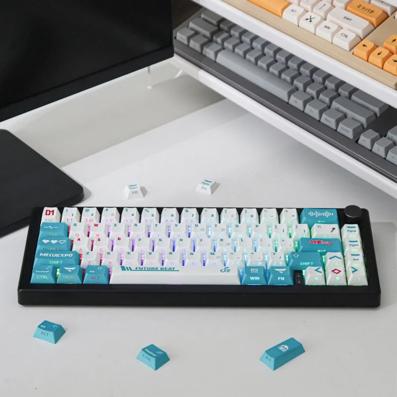 2024 New Miku Side Transparent 130 Key Mechanical Keyboard Keycap Pbt Thermal Sublimation Blue Original Factory Height 61/87
