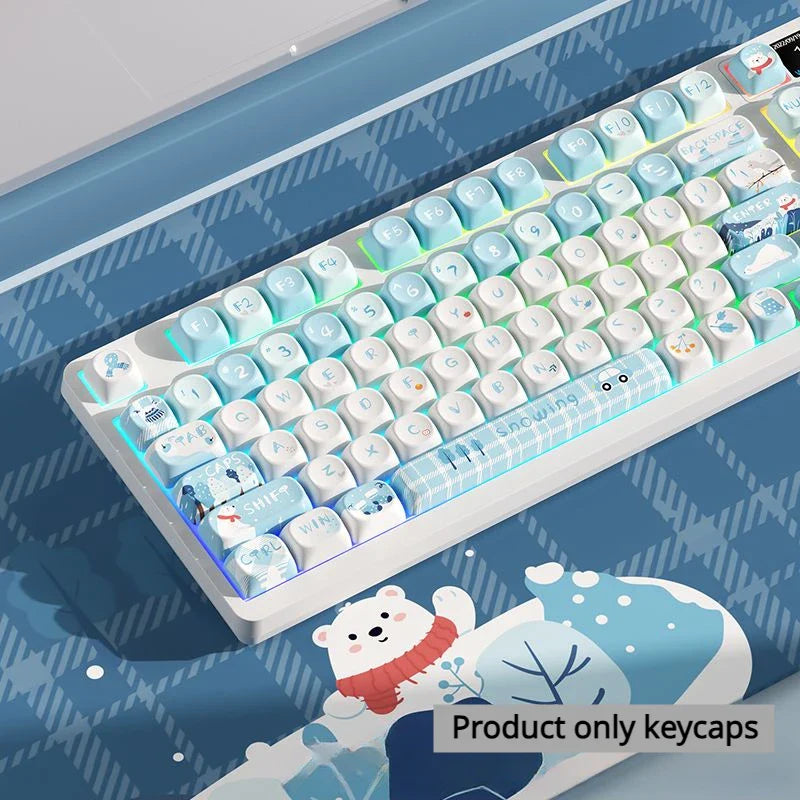 Snowflakes Theme Keycaps 127 Keys MOA Profile PBT Square KeyCap Dye Sublimation Mechanical Keyboard Key Cap Keyboards Accessorie