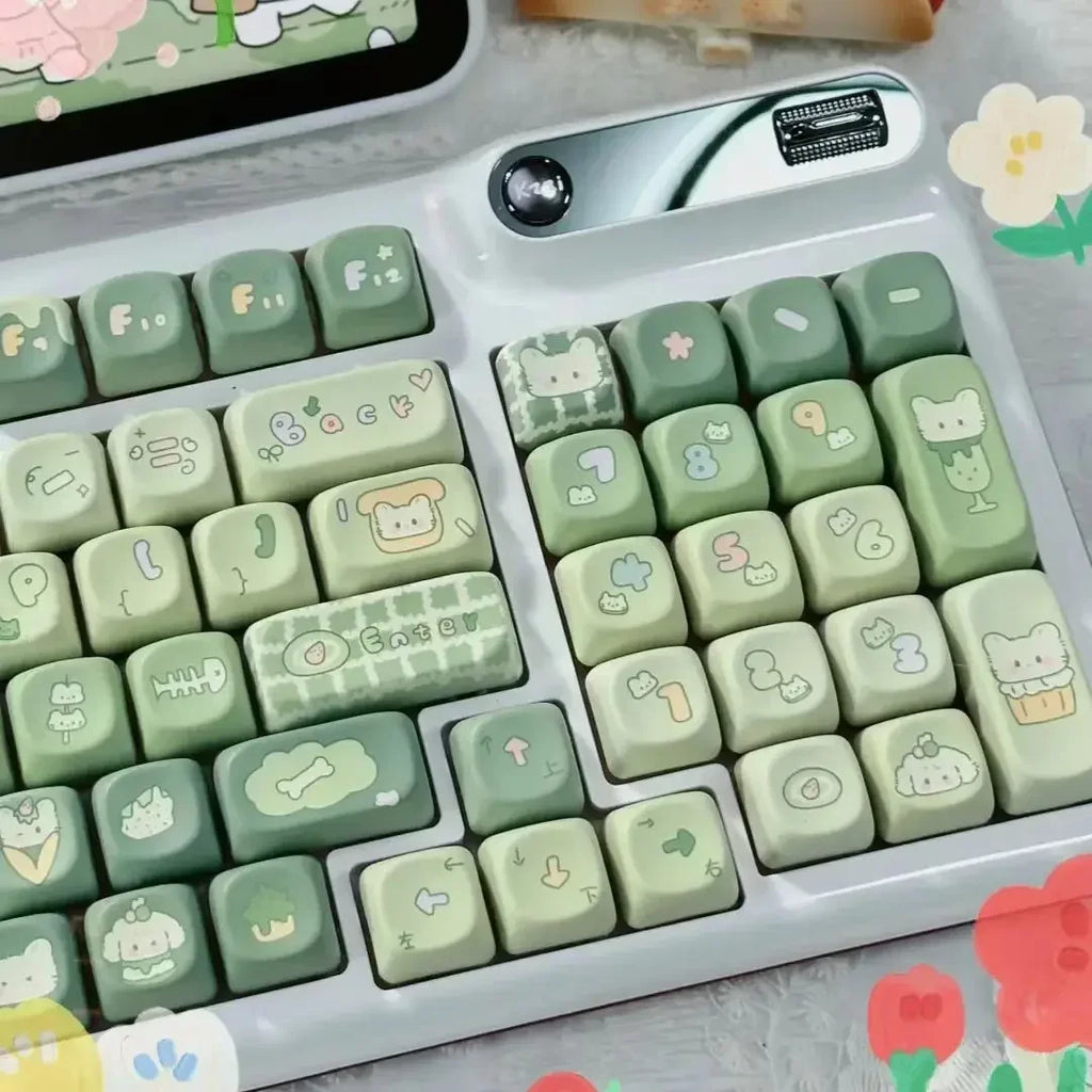 131 Keys MOA Profile Keycap customization Gift Cute CAPS PBT Keycaps Green Key Cap Dye-Sub Mechanical Keyboard Keycap MX Switch