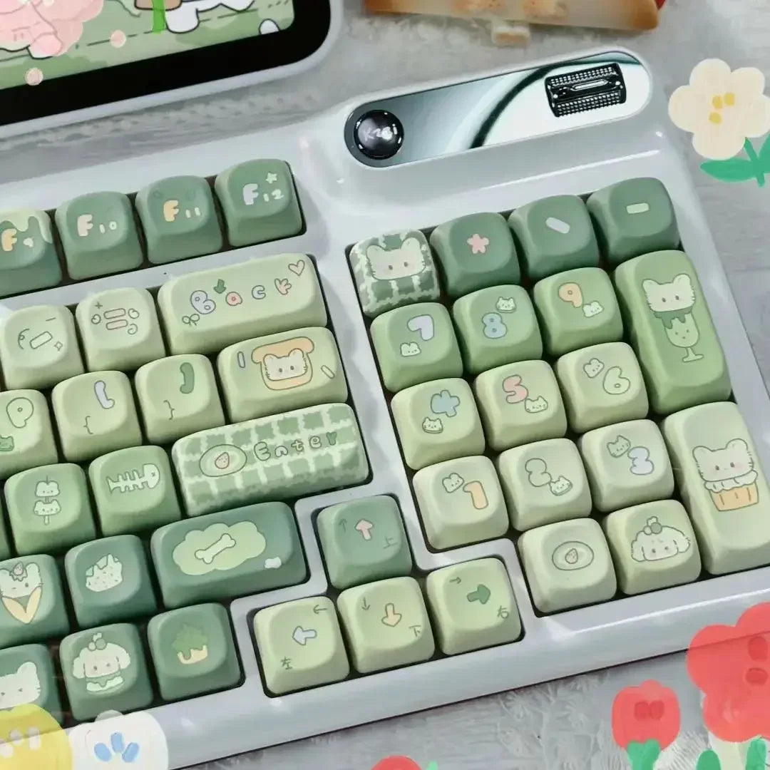 131 Keys MOA Profile Keycap customization Gift Cute CAPS PBT Keycaps Green Key Cap Dye-Sub Mechanical Keyboard Keycap MX Switch