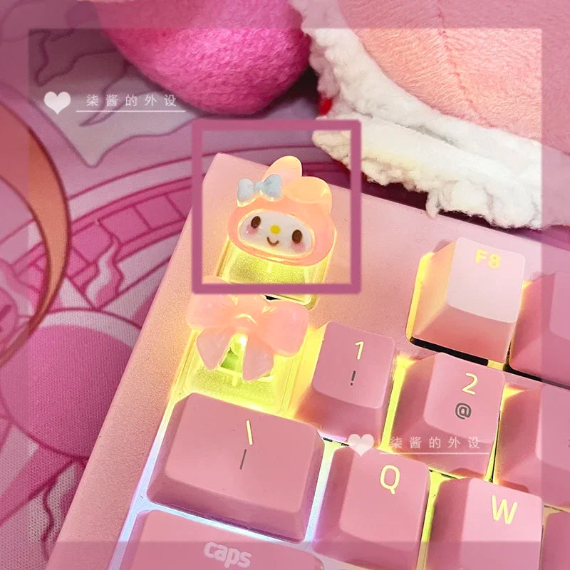 Sanrio New HelloKitty Cartoon Kuromi My Melody CinnamorollChoiceNonopaque Game Cherry Axis Keycaps, Mechanical Keyboard Keycaps