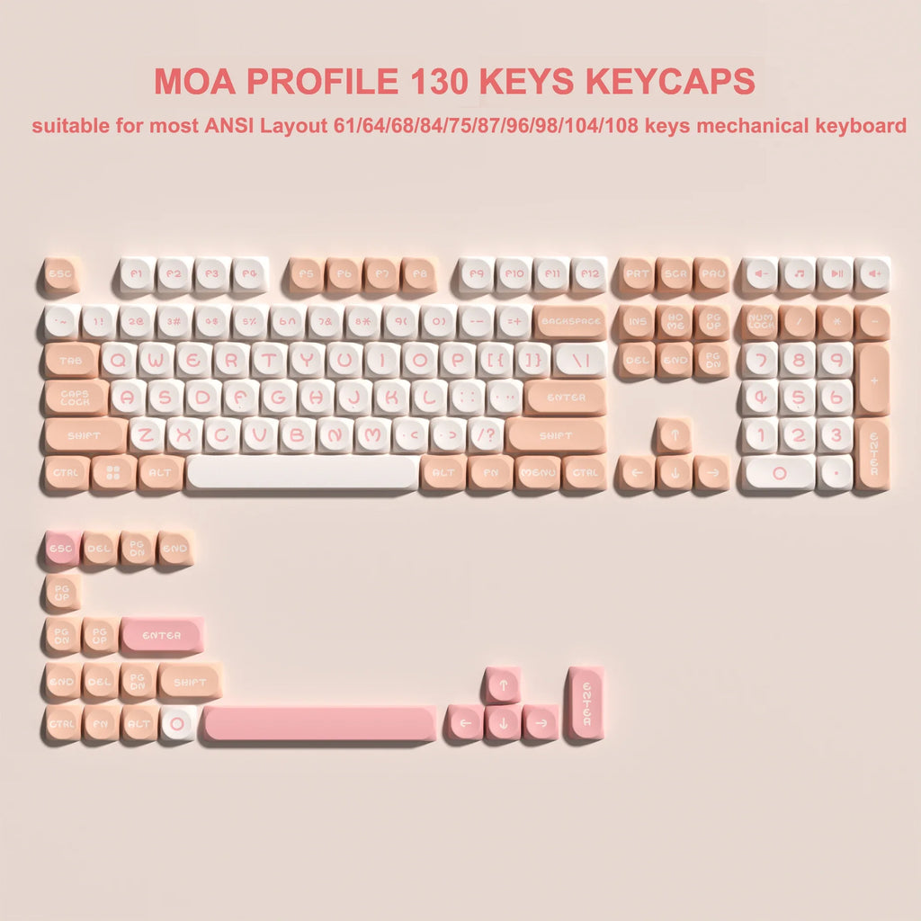 143 Keys Pink Cherry MOA Profile PBT Keycaps Dye Sub Customs  Key caps for 61/87/104 Cherry MX Switch Gaming Mechanical Keyboard