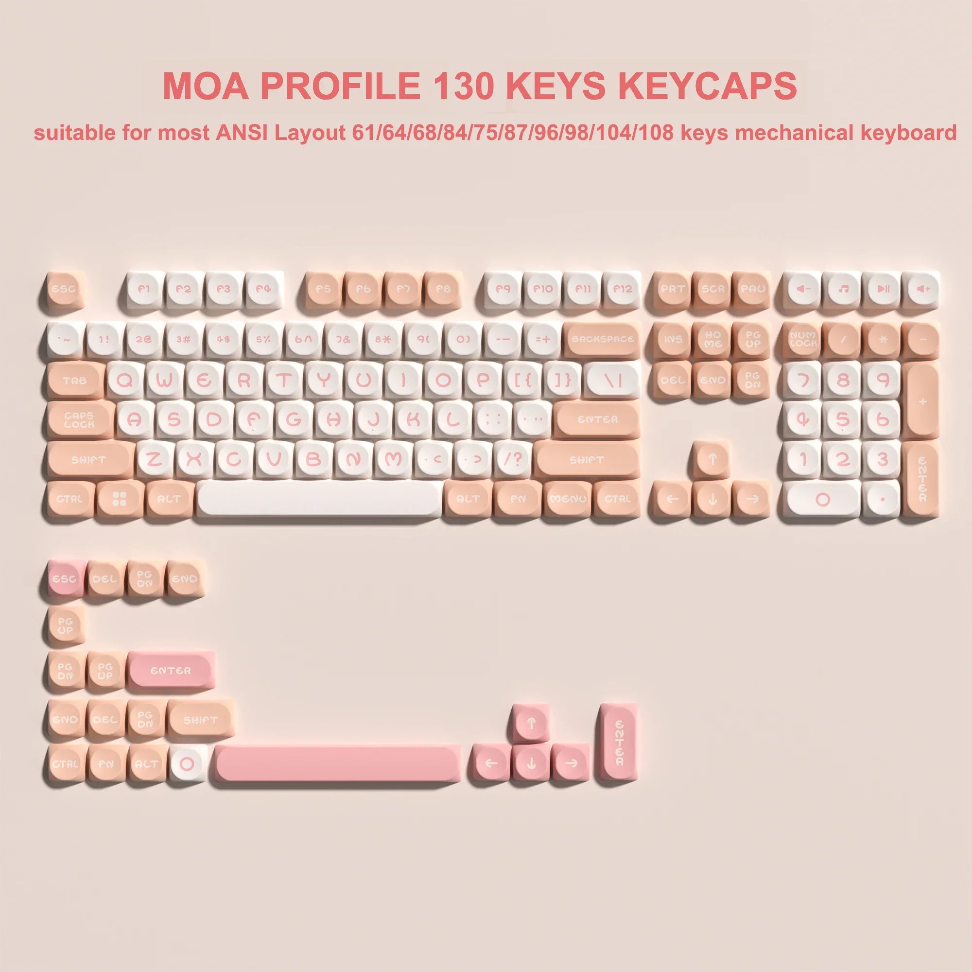 143 Keys Pink Cherry MOA Profile PBT Keycaps Customs Dye Sub Key caps for 61/87/104 Cherry MX Switch Gaming Mechanical Keyboard