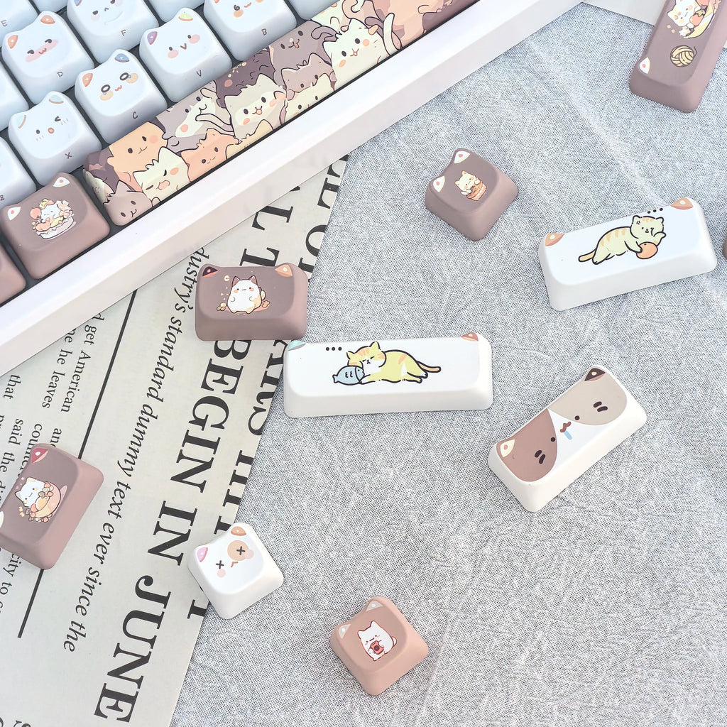 Cute Meow Keycaps Cat Head MAO Profile PBT Key Cap Dye Sublimation for MX Mechanical Keyboard KeyCap Keyboards Accessories