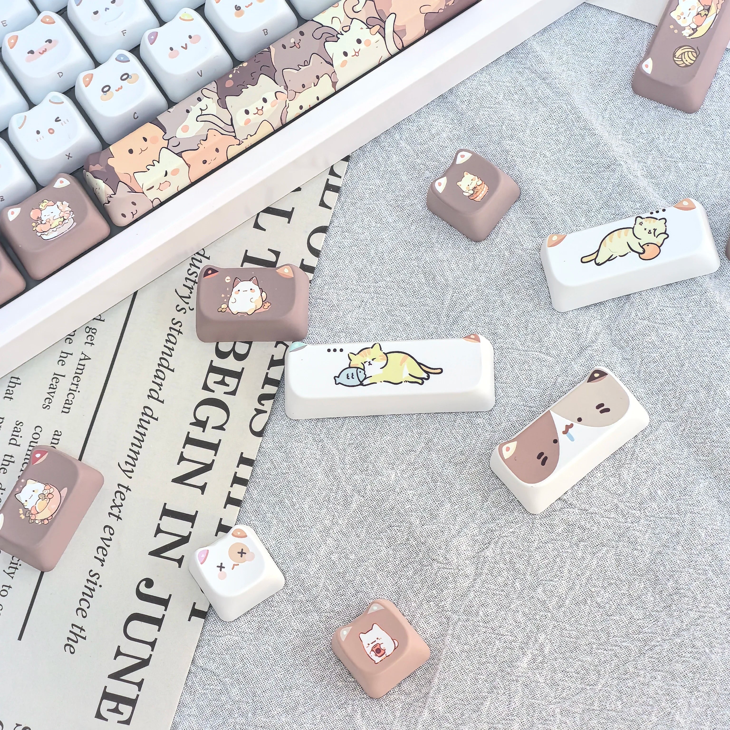 Cute Meow Keycaps Cat Head MAO Profile PBT Key Cap Dye Sublimation for MX Mechanical Keyboard KeyCap Keyboards Accessories