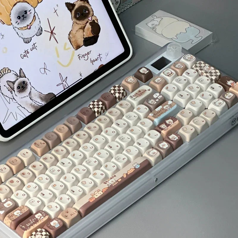 Siamese Kitten Bakery Keycaps Custom PBT MOA Profile Keycap Cute Cartoon Anime Cat Point Key Caps for Gaming Mechanical Keyboard
