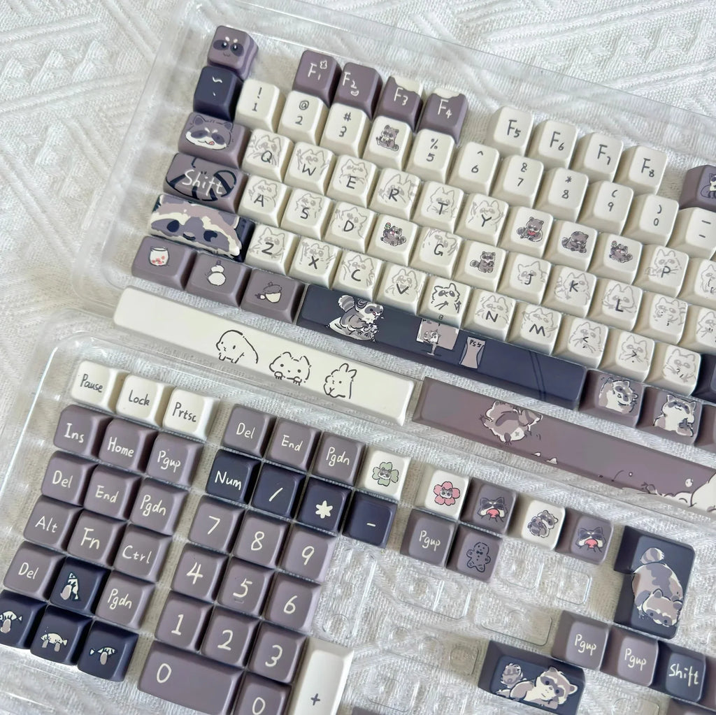 Raccoon/Penguin Keycap 148keys Cherry Side Printed Pbt  Sublimation Mechanical Keyboard Keycaps Customized Cute For Game Office