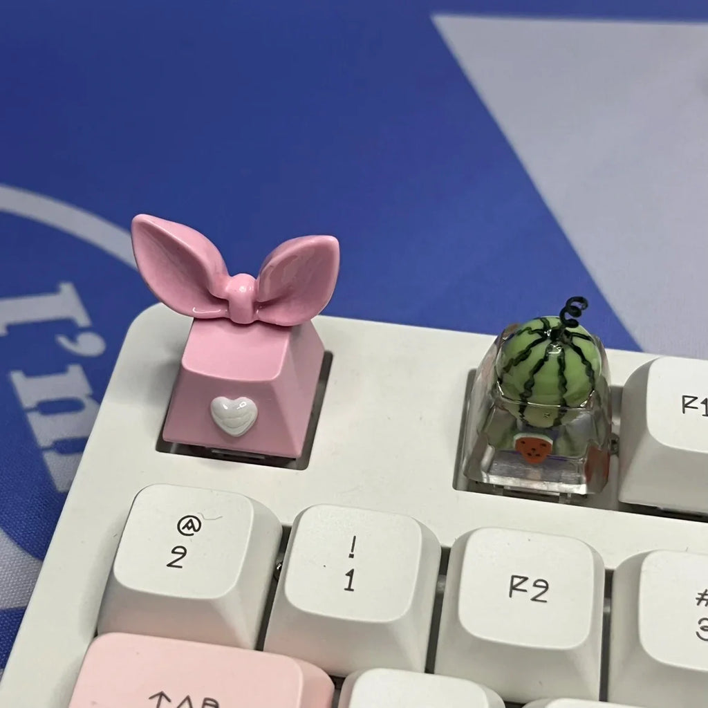 DIY Customized Bow Key cap Rabbit Ear Transparent R4 Cross Axis Game Pink Mechanical Keyboard Keycap