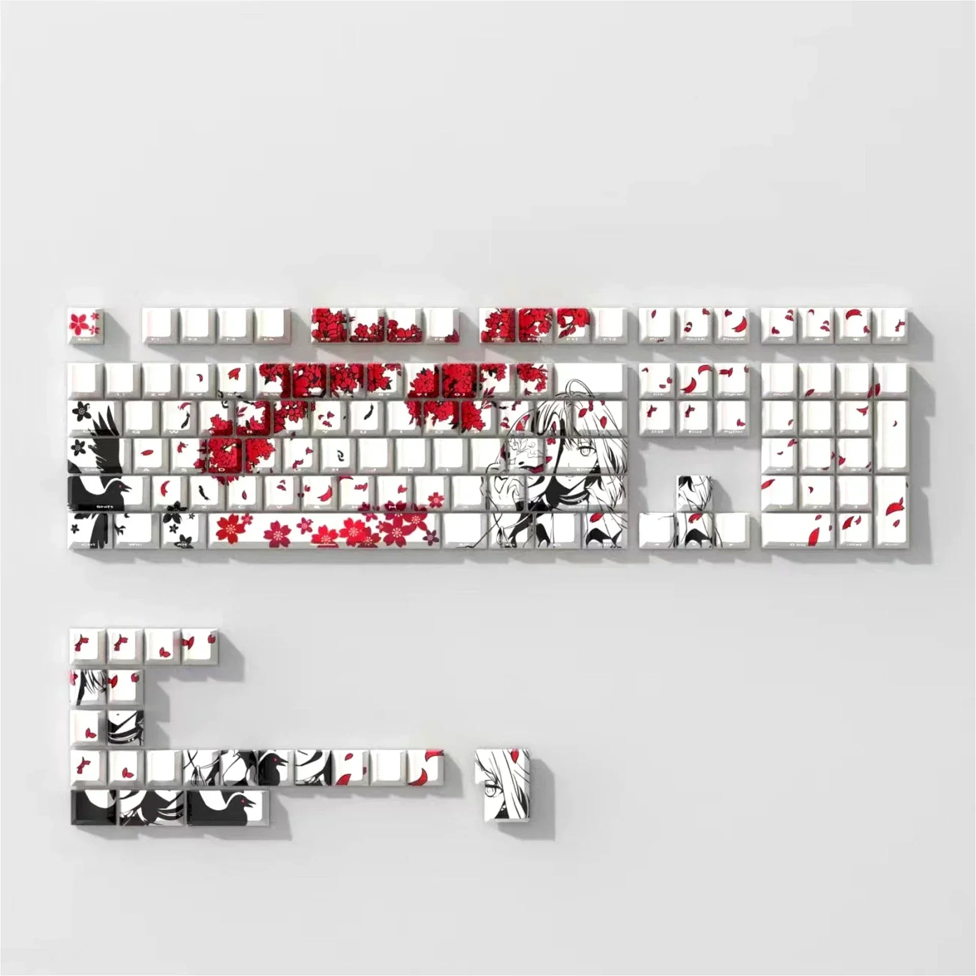 135 Key Side Engraved Transparent Sakura Girl Key Cap PBT for MX Switch HI75 HI8 68 F99 104 64 Wooting Mechanical Keyboard