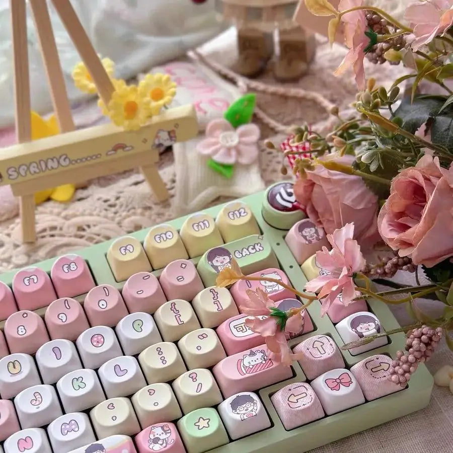 138 keys Customized SO keycap Kawaii gril Cute Pink Dye-Sub PBT For Diy Mechanical Keyboard MX Switch Cap Cute Keycap Alice/Ansi