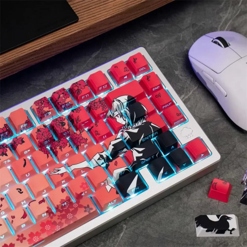135 Key Side Engraved Transparent Sakura Girl Key Cap PBT for MX Switch HI75 HI8 68 F99 104 64 Wooting Mechanical Keyboard