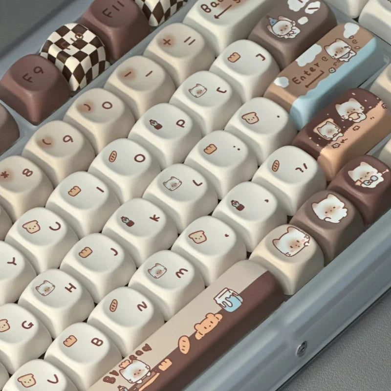Siamese Cat Bakery Theme Keycaps Set Cat Custom Keycaps PBT Sublimation MOA Profile Keycaps for Mechanical Keyboard Accessories