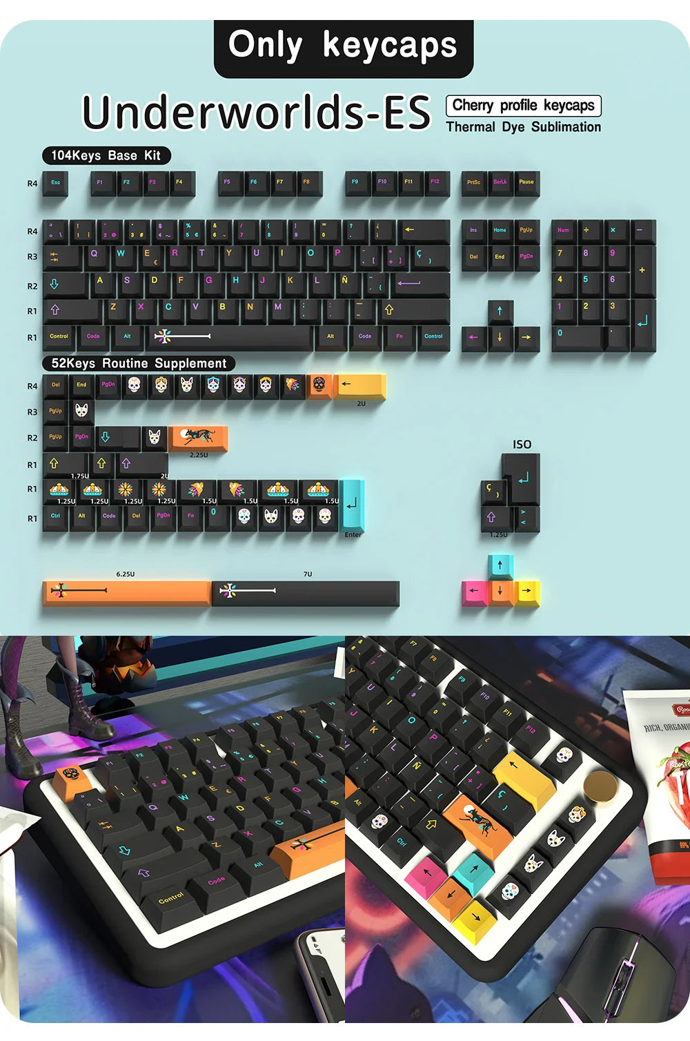 Underground World Keycaps Japanese/Korean/German/Spanish/French Keycap ISO layout Cherry Profile For GMK Mechanical Keyboard