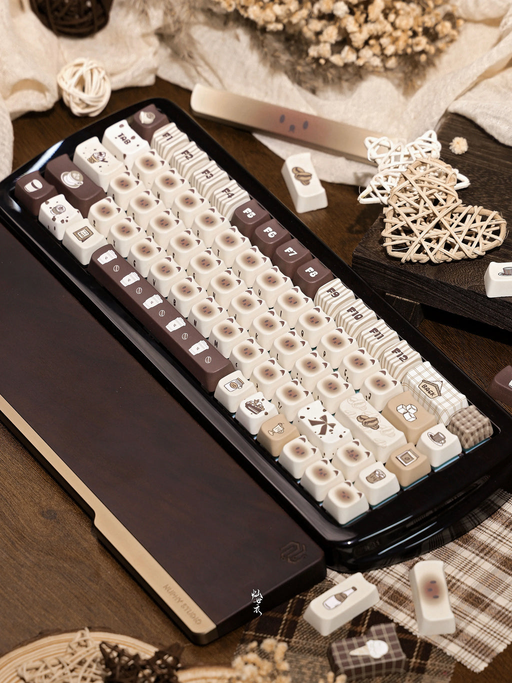 Siamese Cat Cafe Keycap Cherry MAO Profile Cute Cat Head PBT Keycaps Original White Brown Personalized Mechanical Keyboard Caps