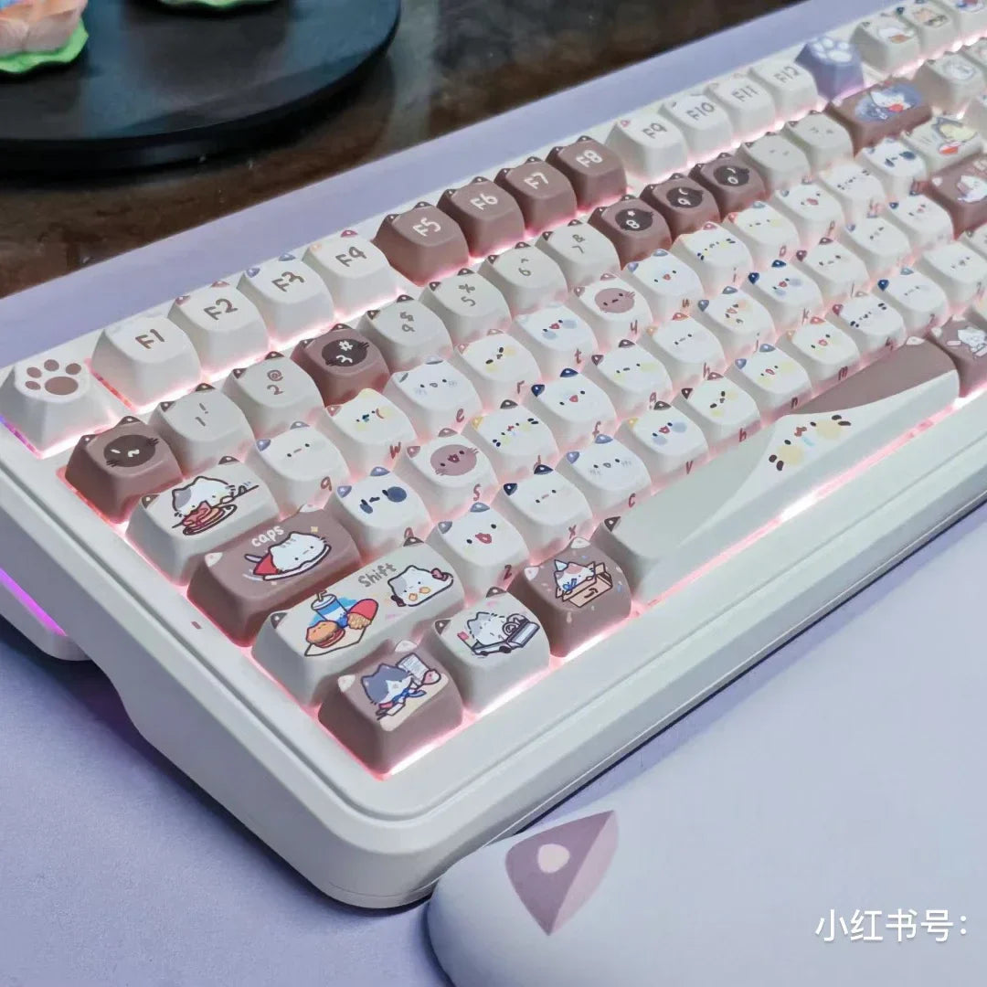 142 Keys Customized Gift Cute Cat keycaps New MAO Keycaps Square Thermal Sublimation Mechanical Keyboard 2.25 U 2.75U for Alice