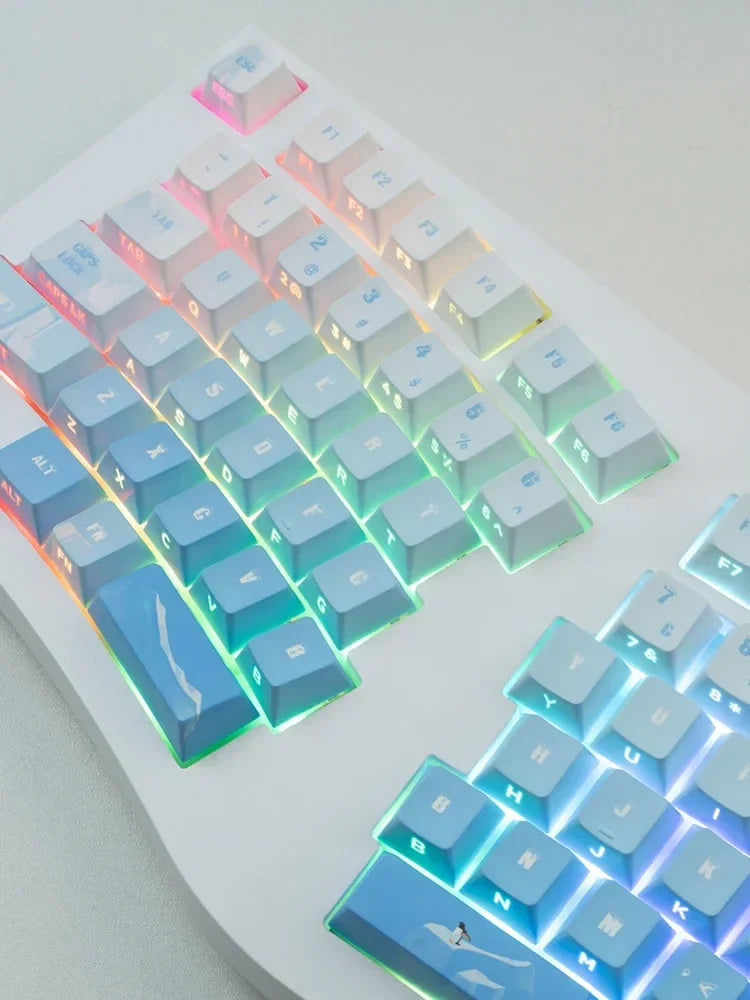 PIIFOX PBT OEM Profile Keycaps 135Keys Heat Sublimation Keycaps Ice Age Seeking Glacier Hand Painted Translucent  Key Caps