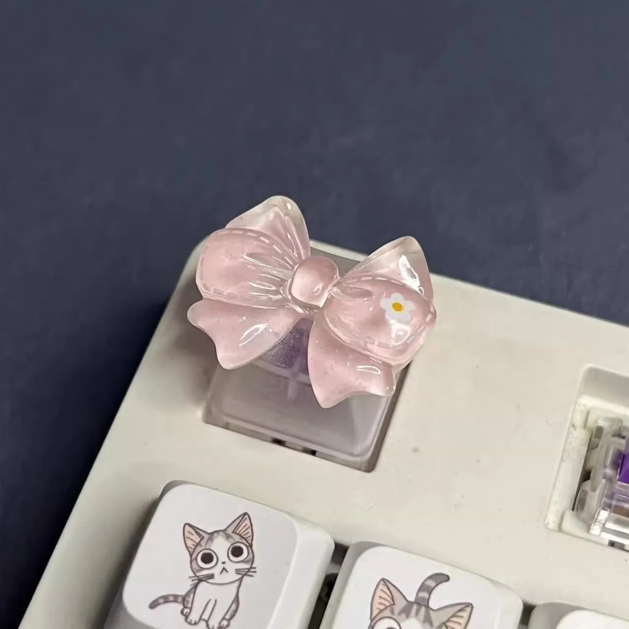 Personalized Translucent Bow Keycap Creative Mechanical Keyboard With Pink And Blue Keycap Accessories Added