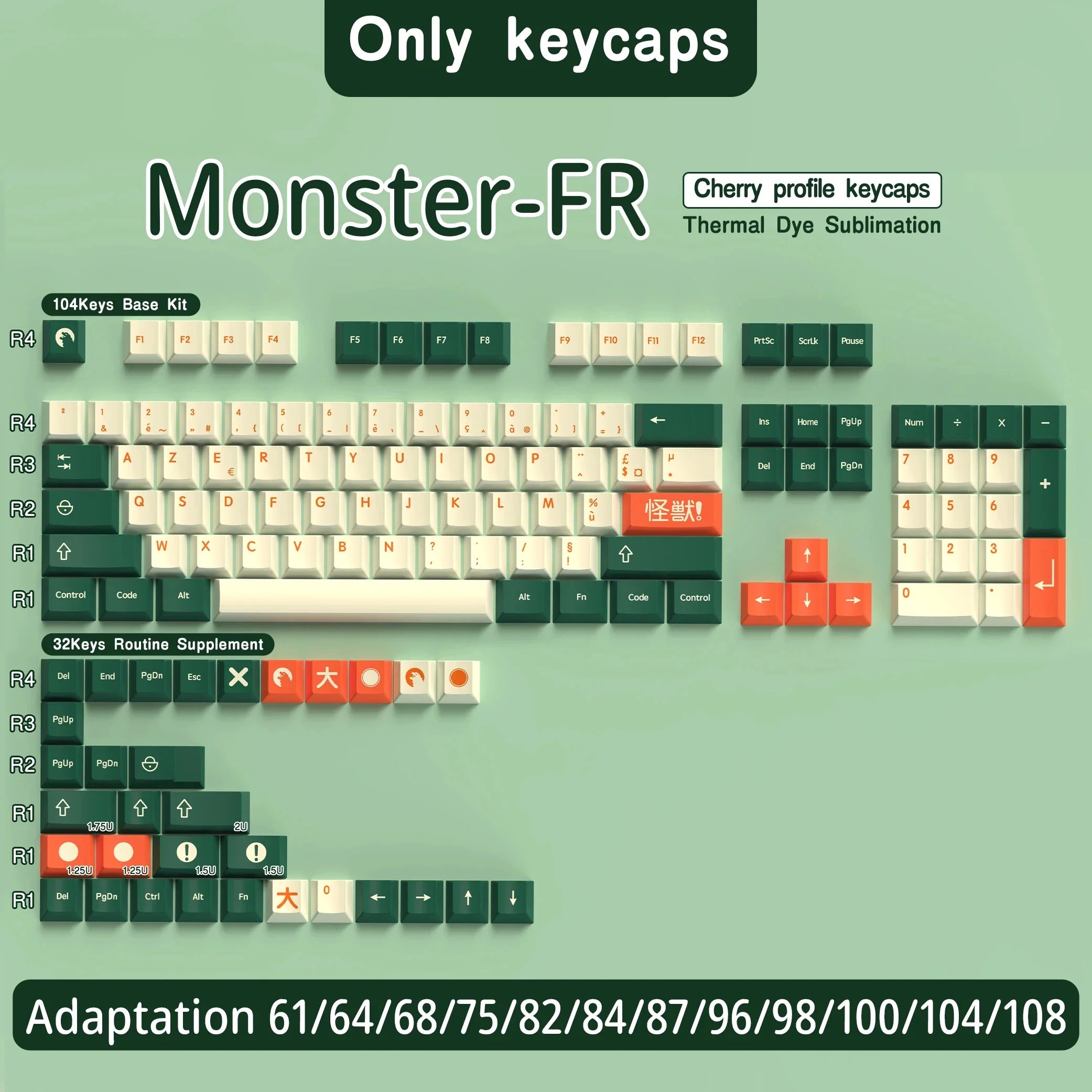 French Keycap 136-156 Keys BPT Cherry Profile FR Keycaps For French keyboard MX Mechanical Keyboard 7U Space Keys Hi75