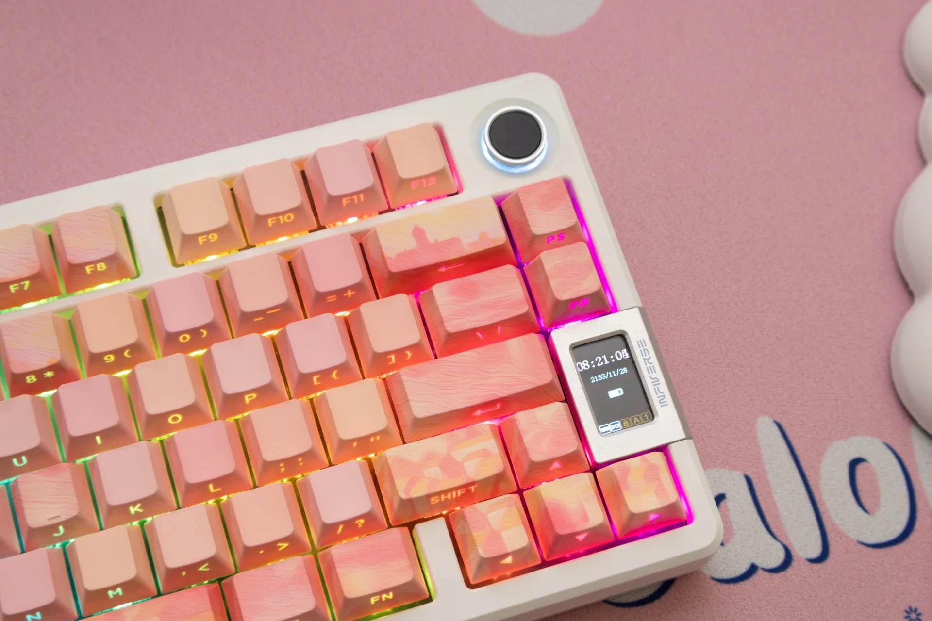 PIIFOX PBT OEM Profile Keycaps Thermal Sublimation 130 Keys Pink Thing Oil Painting Theme Transparent Translucent Side Engraving