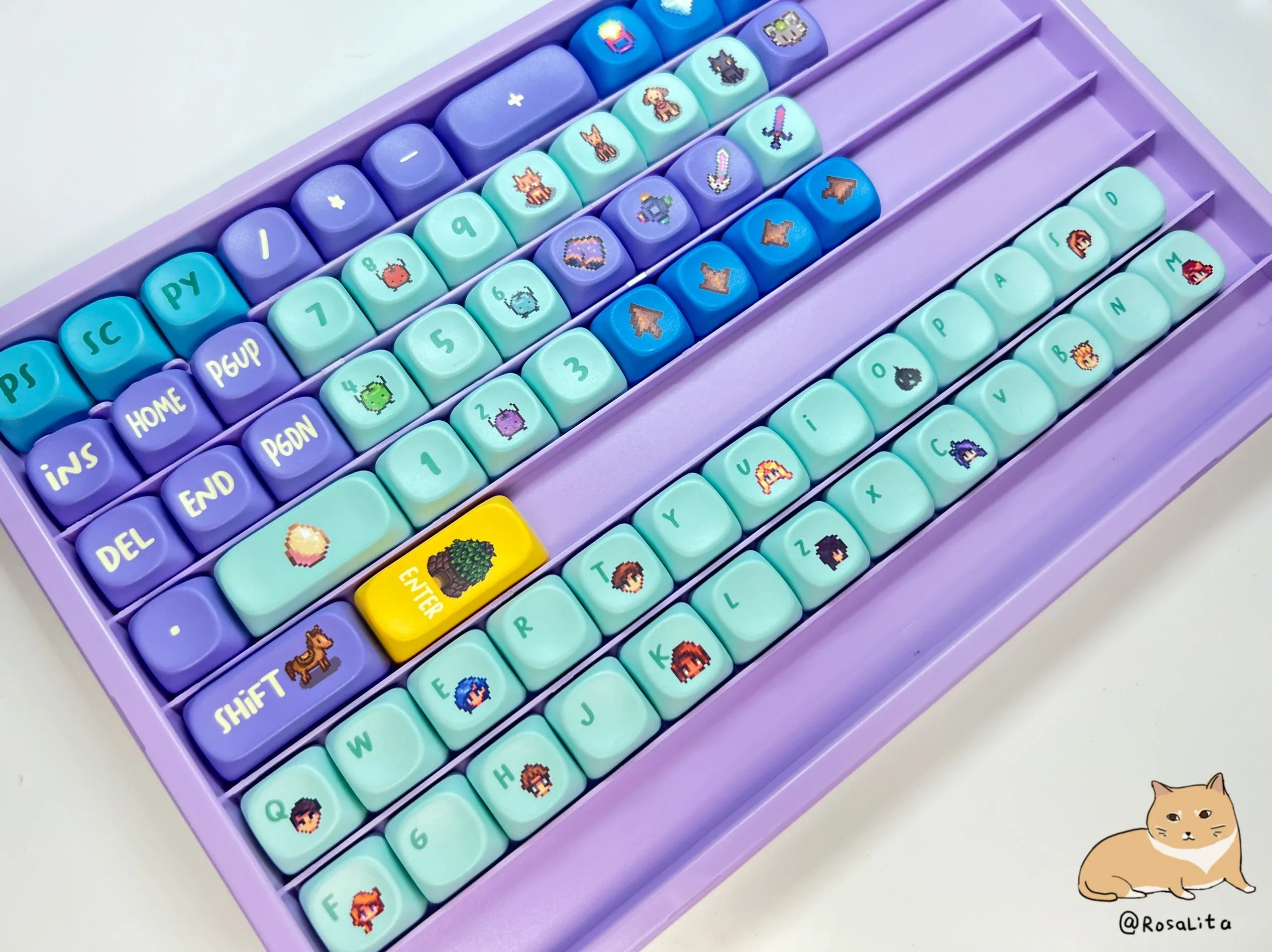 Stardew Valley Theme Keycaps Set PBT Sublimation Cherry Profile Keycaps for Mechanical Keyboard Pixel Valley Custom Key Caps