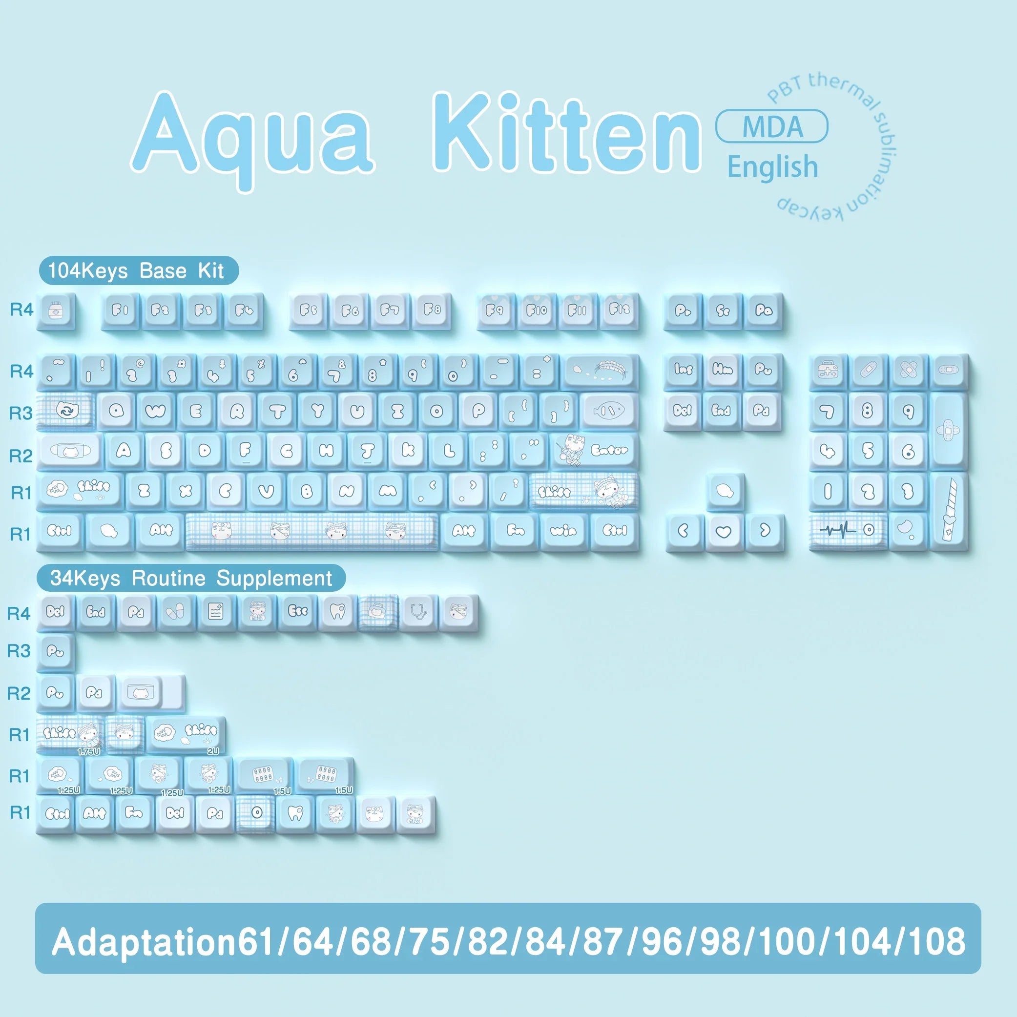 Original Theme Keycaps MDA Profile cute Anime PBT Keycap custom For Mechanical Keyboard with iso layout and 7U space bar