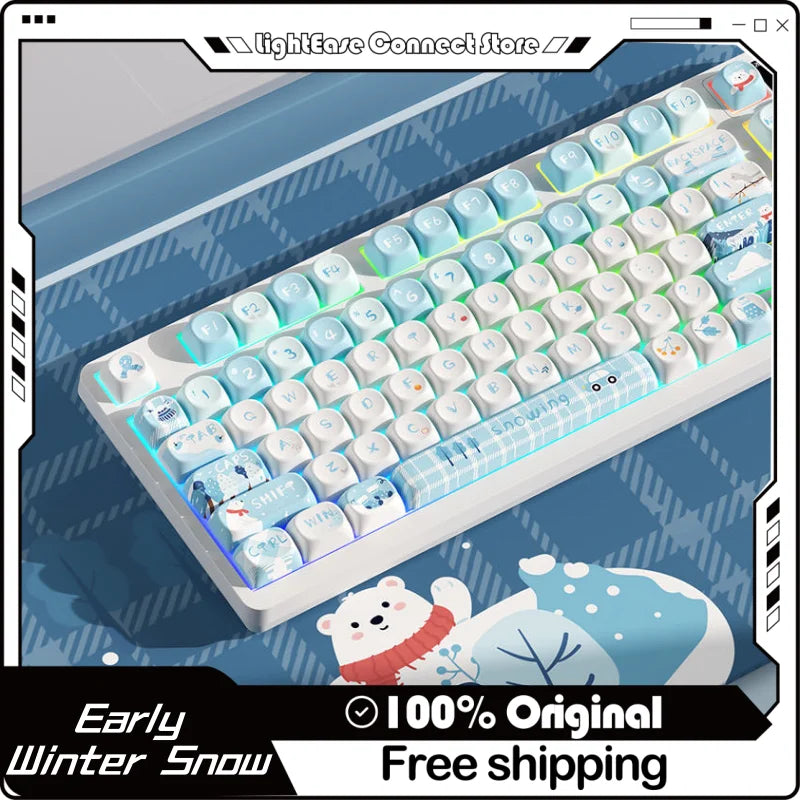 Winter First Snow Themed Keycap 127 Keys Oqo Profile Pbt Thermal Sublimation Mechanical Keyboard Blue Cartoon Cute Anime Keycap