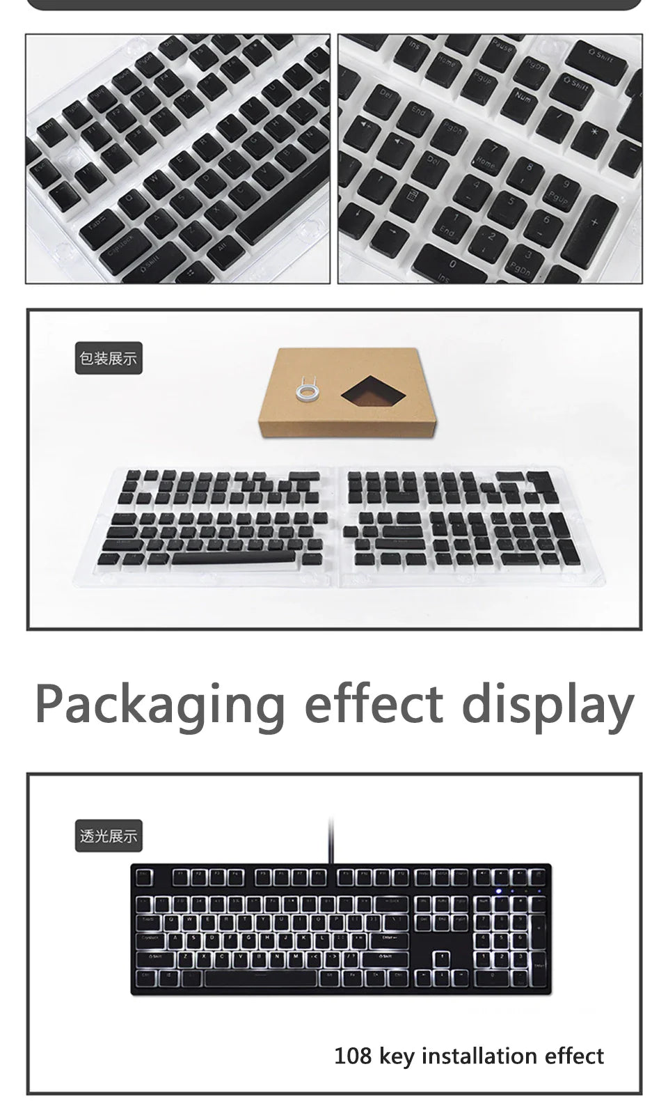 129 Keys Mechanical Keyboard PBT Pudding Keycaps Two-color Injection Molding OEM Character Translucent Keycap for All Keyboards