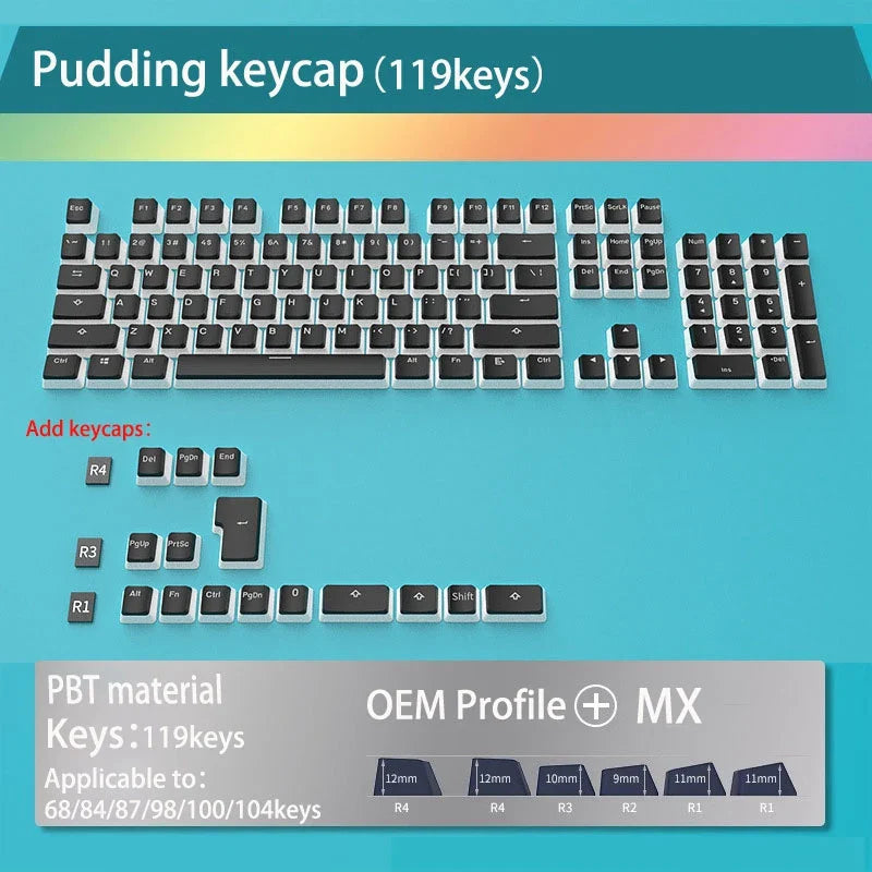 129Keys Pudding Keycap OEM ABS Set Key Cap Ergonomic Cute Key Cap Backlit for Mx Profile Mechanical Keyboard Kit Keycaps