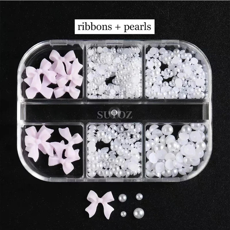 10pcs Colored Ribbon Resin Bow Nail Charm Parts 3D Nail Art Decoration Accessories Supplies for  DIY Manicure Design