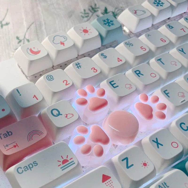 1PC Silicone Cute Transparent Pink Soft Cat Paw Keycap Cross Axis Mechanical Keyboard Resin Drip Glue Animal Cat Paw Keycap