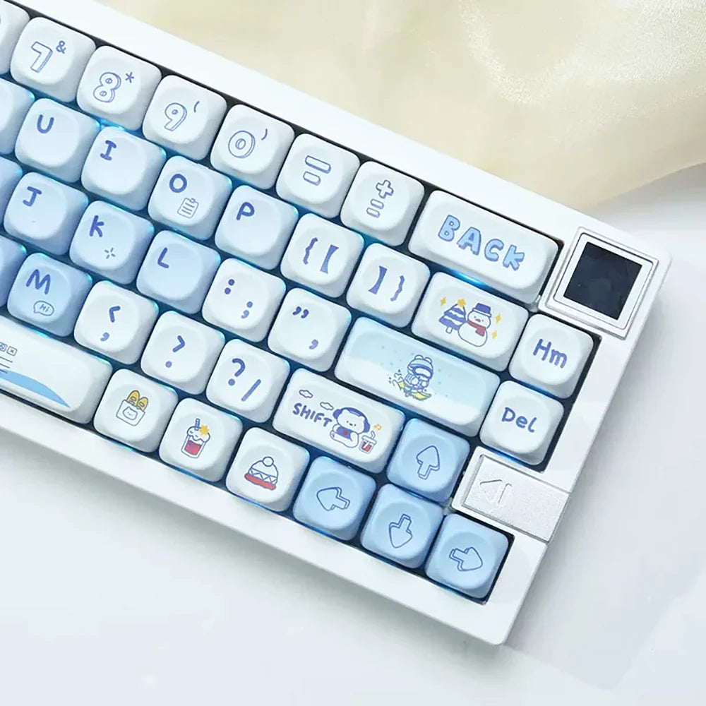 135 Keys MOA Profile Keycaps Winter Bear Theme PBT Keycaps For MX Switch Mechanical keyboard Dye Sublimation Blue White key Caps