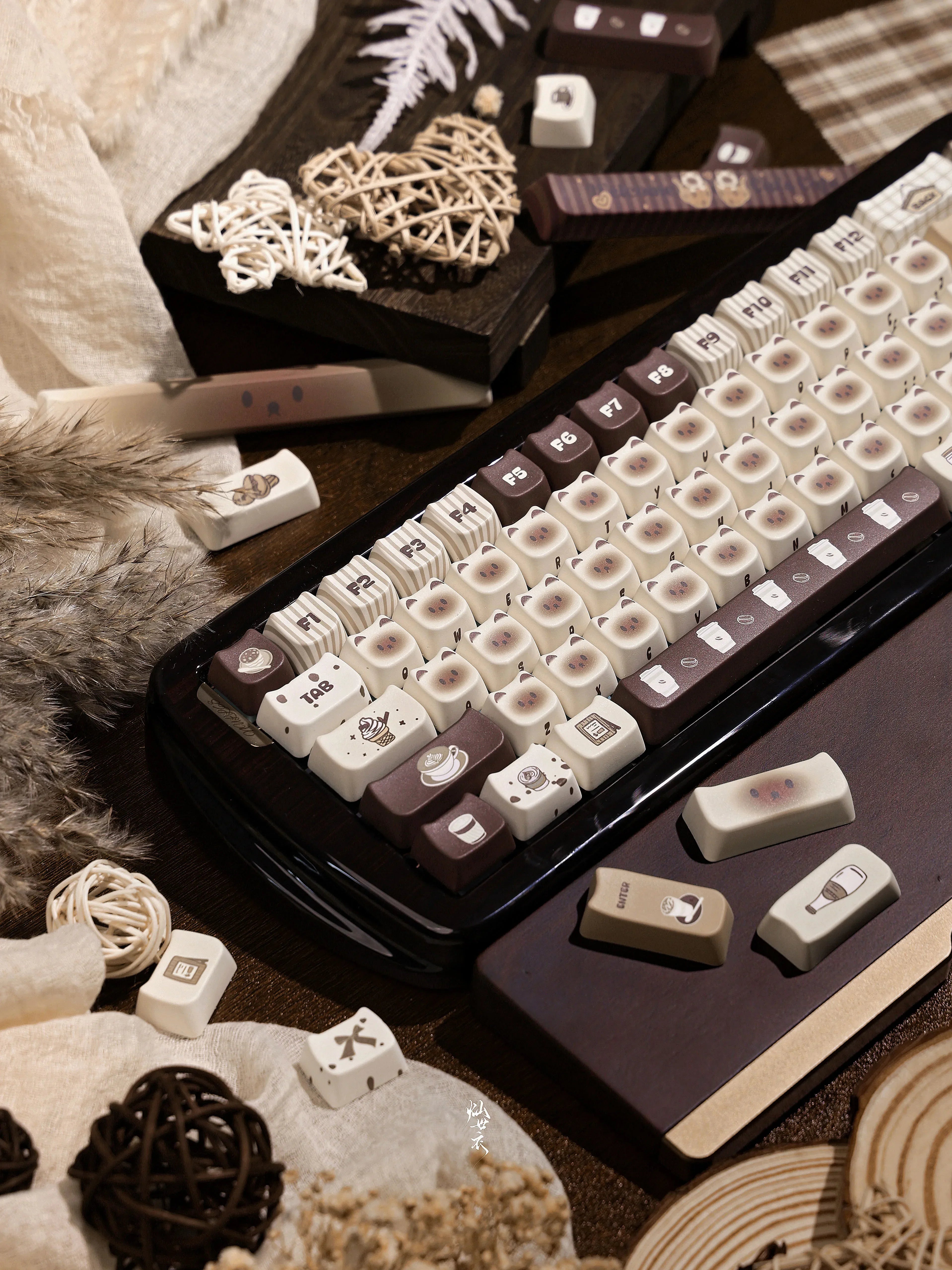 Siamese Cat Keycap Cute Mao Cherry Pbt Cafe Cat Head Cat Ears White Coffee Color 146/133Keys 2.25/2.75U Alice Layout Keycaps