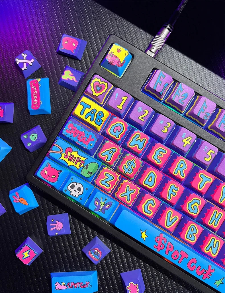 PIIFOX SPOTGUY Jointly 《Quiet&Cool》 PBT Original Profile Keycaps 5-Sided Heat Sublimation 146 Keys Custom  Keyboard Replacement