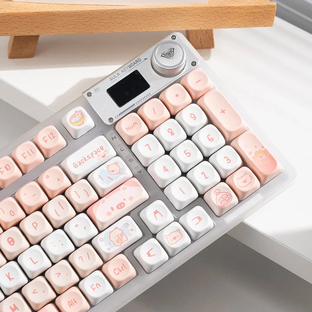 Cat Afternoon Tea Theme Purple Keycap 132 Keys MOA Height PBT Five-sided Sublimation Cute Keycaps for Mechanical Keyboard