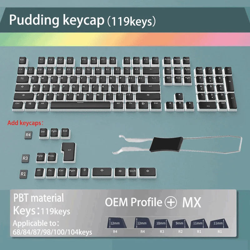 129Keys Pudding Keycap OEM ABS Set Key Cap Ergonomic Cute Key Cap Backlit for Mx Profile Mechanical Keyboard Kit Keycaps