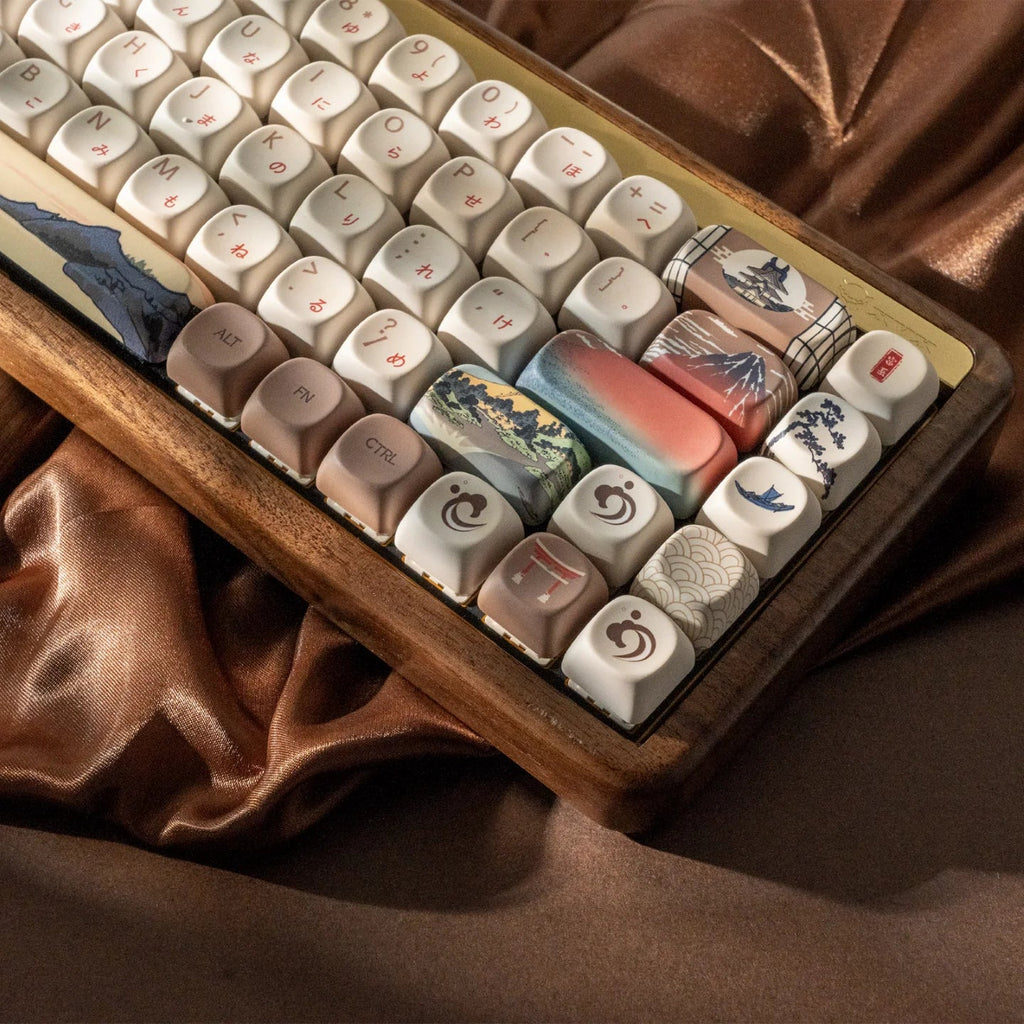 XVX MOA Keycaps Brown Japanese Painting Keycaps Dye-sub PBT Custom Keyboard Keycaps 75 Percent 140 Keys Illustration Key Cap