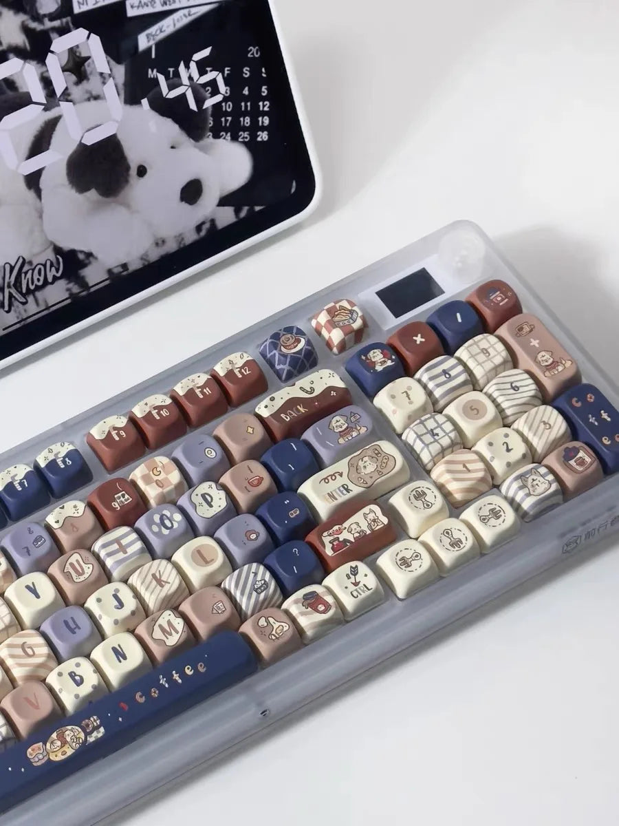 131/140 keys Cute Keycap Coffee Dog PBT Five-Sided Sublimation MOA Personalized Ball Cap DIY Mechanical Keyboard Keycaps Keycap